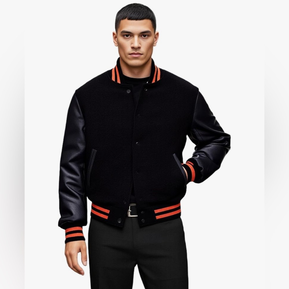 Men's Varsity Jacket Genuine Leather Sleeve and Wool Blend Letterman jacketet